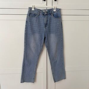 See See Paris Light Wash High Waist Straight Cut Frayed Jeans Size 32
